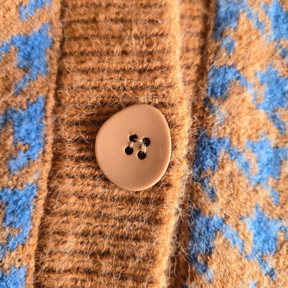 Brown & Blue Mixed Houndstooth Knit Cardigan Size L Cozy Soft Preppy Retro Fall - Picture 7 of 9